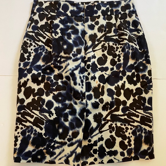 Ann Taylor Pencil Skirt watercolor abstract graphic print blue cream Size 10 - Picture 3 of 4